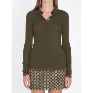 GUCCI Ribbed Knit Polo Sweater Women MILTARY GREEN Sweaters & Knitwear